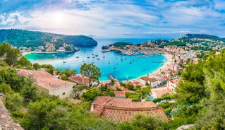 Photo of the famous orange tram runs from Soller to Port de Soller, Mallorca, Spain.