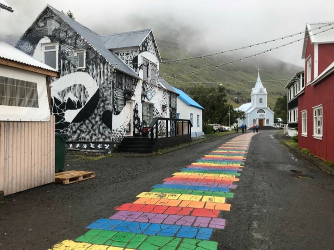 A view of the church in Sidefjordur, Iceland