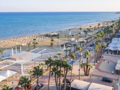 Photo of panoramic aerial view of Kalamis beach and bay in the city of Protaras, Cyprus.