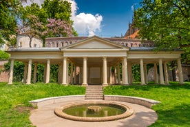 Photo of Lednice Chateau with beautiful gardens and parks on a sunny summer day, Czech Republic.