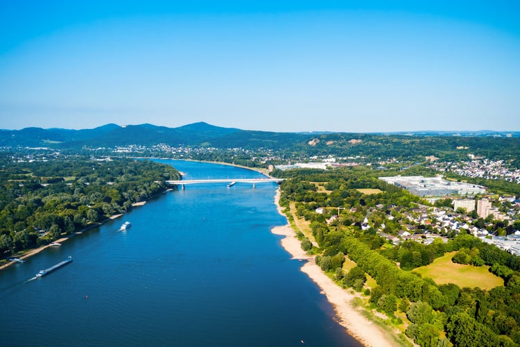 photo of  view of Rhine river aerial panoramic view in Bonn city in Germany.