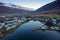 Photo of aerial view of the town of Seyðisfjörður and the port, Iceland.