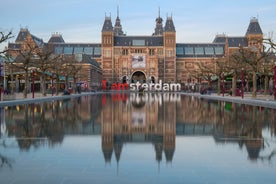 Amsterdam Netherlands dancing houses over river Amstel landmark in old european city spring landscape.