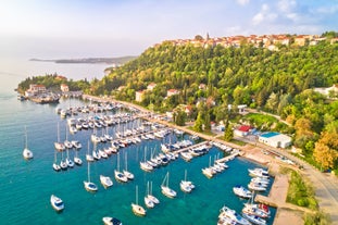 Photo of aerial view of Crikvenica town on Adriatic sea waterfront , Kvarner bay region of Croatia.