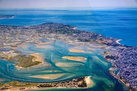 Photo of aerial view of the famous Saint Nazaire bridge over la Loire river in Loire Atlantique, France.