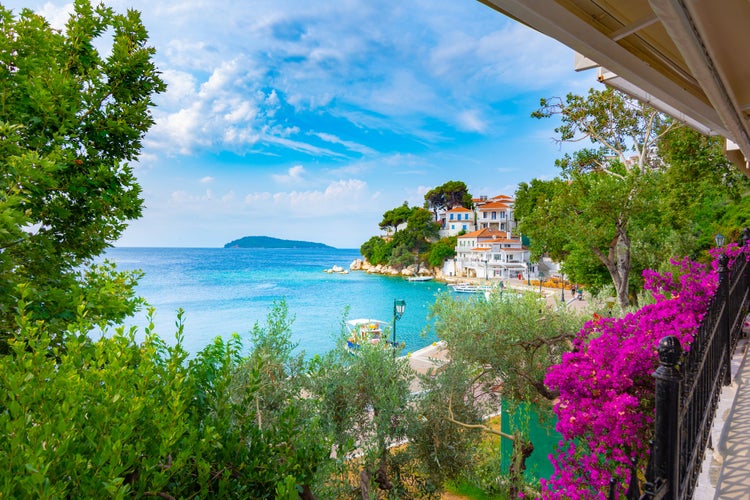 Photo of the old town of Chora in island Skiathos, Greece.