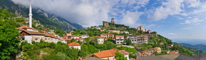 Photo of aerial view of historical protected town of Gjirocaster , Southern Albania.