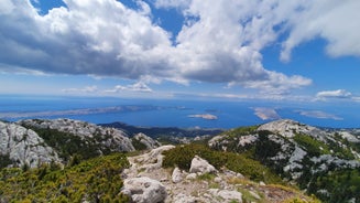 Photo of aerial view of town of Senj and Nehaj fortress , Adriatic sea, Primorje region of Croatia.