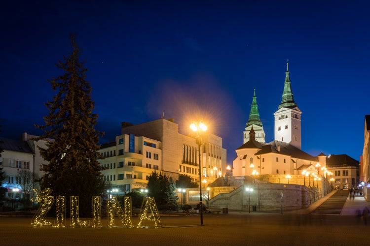 photo of view of Cathedral of Holy Trinity on Andrej Hlinka square in Zilina, Slovakia.