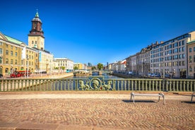 Photo of Motala stream in Norrkoping during fall, that is a historic industrial town in Sweden.