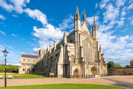 Photo of aerial view of Winchester Cathedral and city, England.