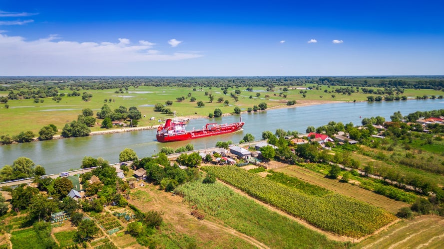 Photo of aerial view of Tulcea, Romania.