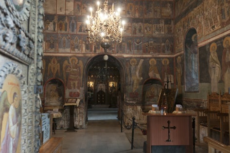 Photo of Interior of Cozia Monastery in Romania.