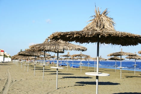 Photo of Mediterranean beautiful beach in Larnaca, Cyprus.