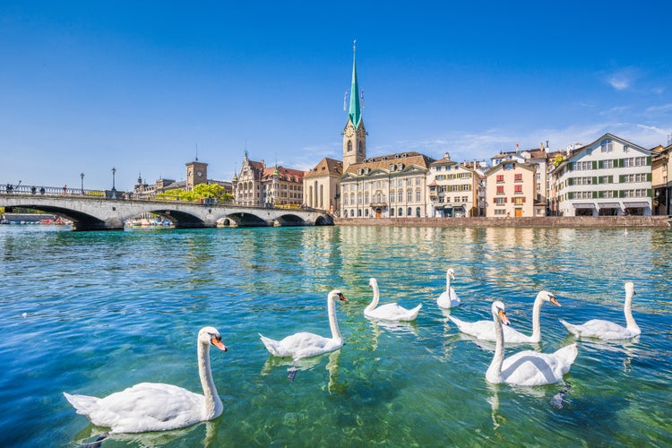 Photo of beautiful view of the historic city center of Zurich.