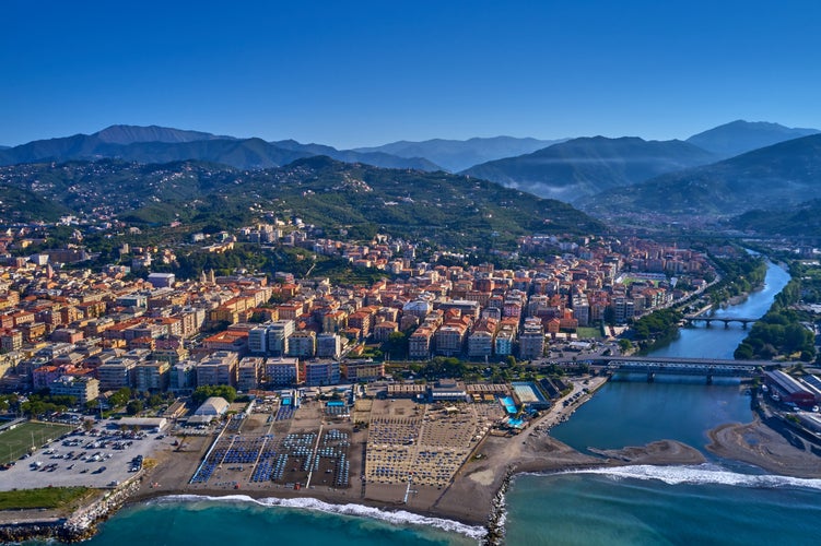 Aerial photography with drone. The resort town of Chiavari Genoa, Italy.