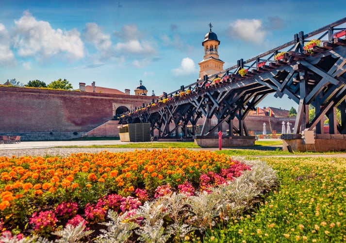 photo of view of Colorful summer view of Coronation Orthodox Cathedral in Fortress Of Alba Iulia. Bright morning scene of Transylvania, Iulia Alba city, Romania, Europe. Traveling concept background.