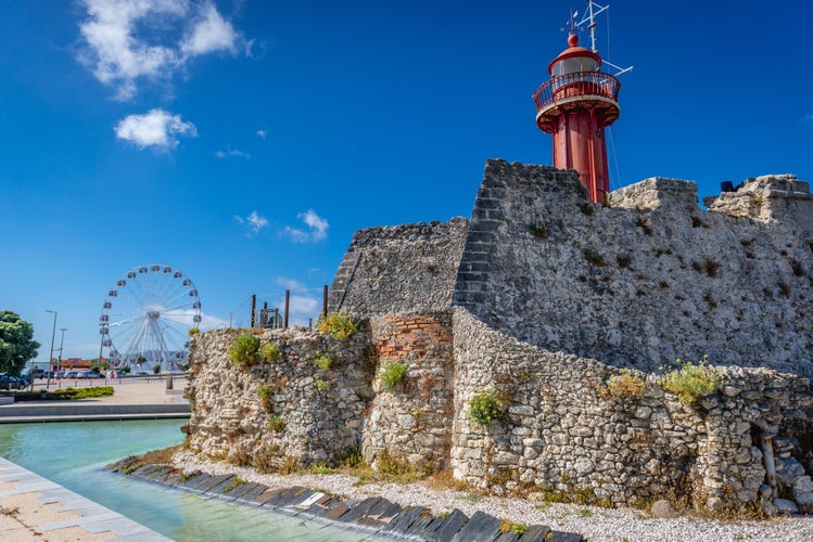 Lighthouse and Santa Catarina Fort in Figueira da Foz city, Coimbra District of Portugal