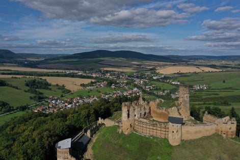 Photo of Aerial view of Zborov Castle in Slovakia.