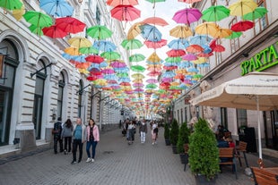 Photo of the Small Square piata mica, the second fortified square in the medieval Upper town of Sibiu city, Romania.