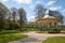 Photo of Bandstand in Exhibition Park on a summer day with a blue sky and green grass park, UK.