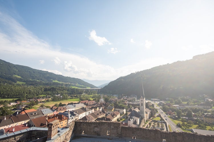 photo of soft afternoon light over the medieval town of Gmünd from Castle Gmünd, Carinthia, Austria.