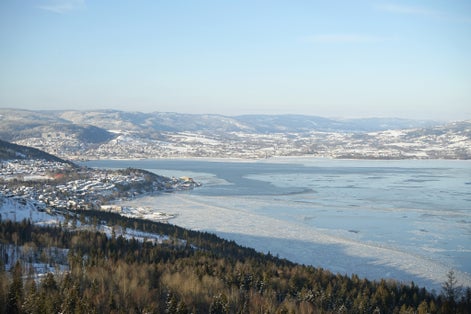 photo of Drammen fjord in winter time in Norway.