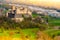 Castle of Torrechiara in Italy. Aerial view