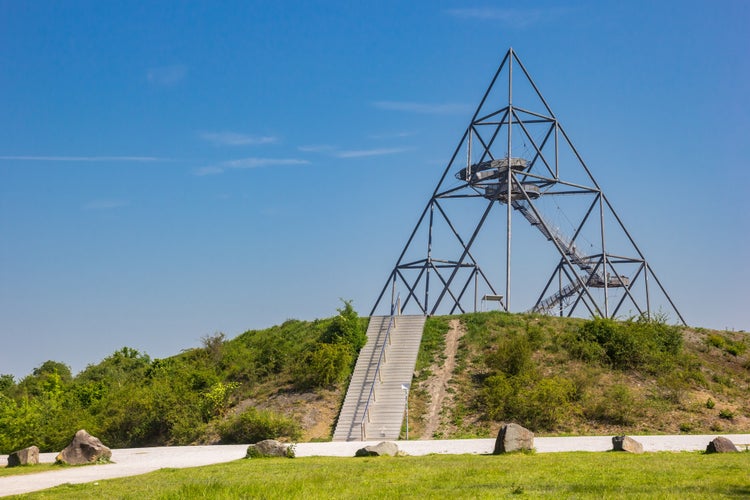 photo of view of Panorama of the park on top of the hill at the tetraheron of Bottrop, Germany.