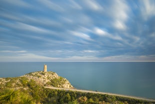 Photo of panoramic aerial view of playa de la Concha in Oropesa del Mar, Ragion of Valencia, Spain.