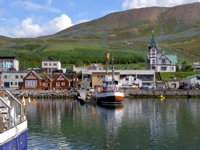 Húsavík city, from the sea