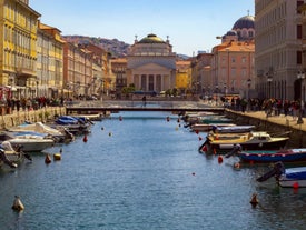 Photo of beautiful landscape of panoramic aerial view port of Genoa in a summer day, Italy.