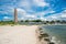 Photo of the submarine U995 and the naval memorial for the fallen marines in the first and second world war in Laboe at the Baltic Sea, Germany.