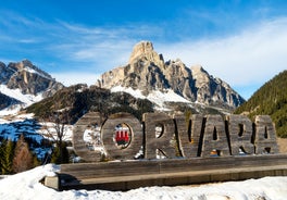 photo of Ski Resort of Corvara on a sunny day, Alta Badia, Dolomites Alps, Italy.