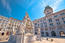 Photo of Trieste lighthouse Phare de la Victoire and cityscape panoramic aerial view, Friuli Venezia Giulia region of Italy.