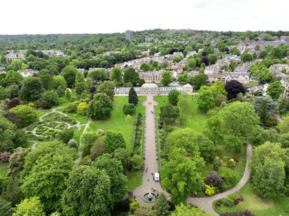 Photo of aerial view of Sheffield Botanical gardens flowers beds ,South Yorkshire ,UK.