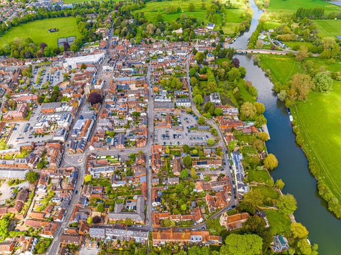 photo of view of Aerial view of Wallingford, a historic market town and civil parish located between Oxford and Reading on the River Thames in England, UK