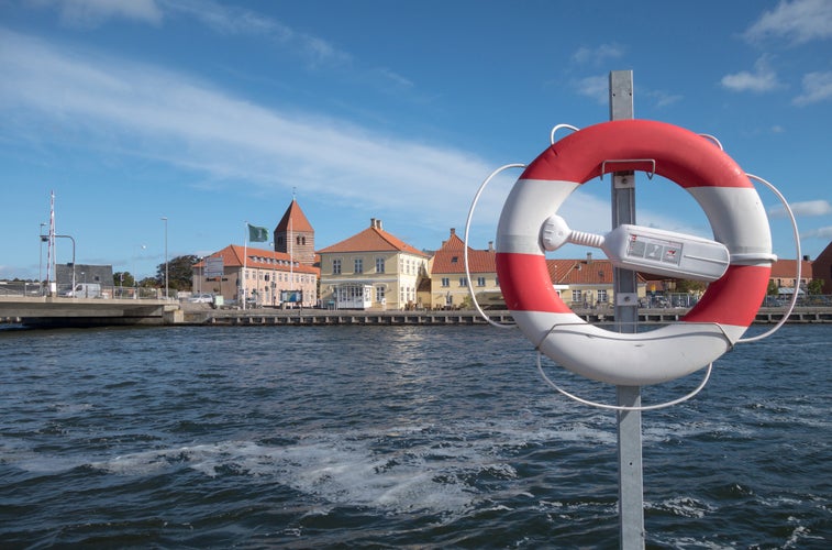 photo of view of Denmark, Moen, Stege, panorama over water.