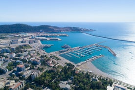 Photo of panoramic aerial view of old town of Budva, Montenegro.