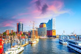 Beautiful view of Hamburg city center with town hall and Alster river, Germany.