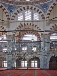 photo of interior view in Rüstem Pasha Mosque in Istanbul, Turkey.