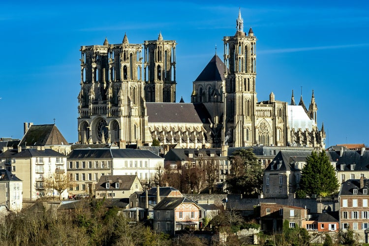 photo of view of Notre dame cathedral of a medieval city in France, Laon.