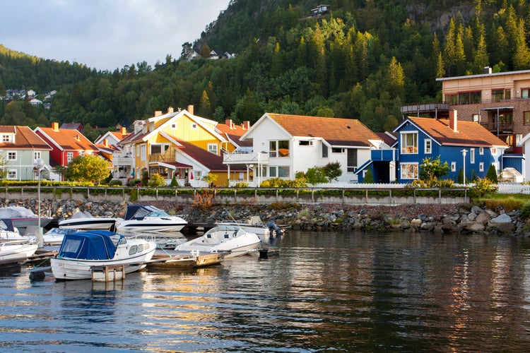 photo of view of  View of bay of morning Namsos, Norway.