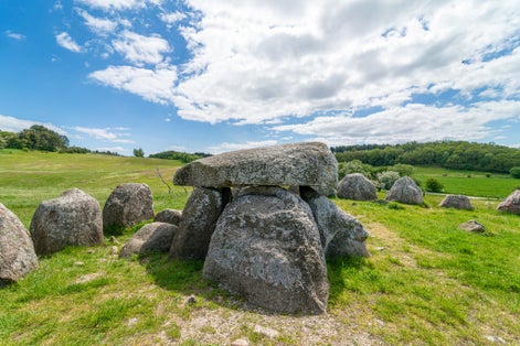 Photo of Poskær Stenhus (Postkaer Stenhus) near the village of Knebel in Djursland is the largest round barrow in Denmark.