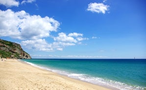 photo of panoramic view of Sesimbra, Setubal Portugal on the Atlantic Coast.