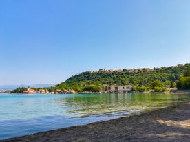 Photo of aerial view of Crikvenica town on Adriatic sea waterfront , Kvarner bay region of Croatia.