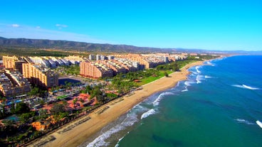 Photo of panoramic aerial view of playa de la Concha in Oropesa del Mar, Ragion of Valencia, Spain.