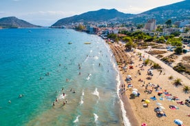 Photo of aerial view of Tolo and its bay, Greece.