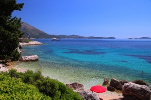 Photo of panoramic aerial view of the old town of Dubrovnik, Croatia seen from Bosanka viewpoint on the shores of the Adriatic Sea in the Mediterranean Sea.