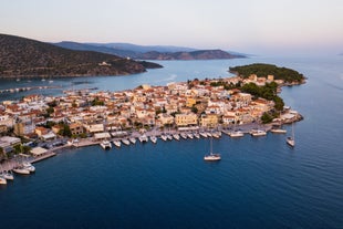 Photo of aerial view of Ermioni sea marina, Aegean sea, Greece.